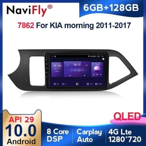 NaviFly 6GB+128GB 8 Core Carplay QLED 1280*720 Android 10.0 Radio GPS Car Muletimedia Player For Kia Morning 2 picanto 2011 2017