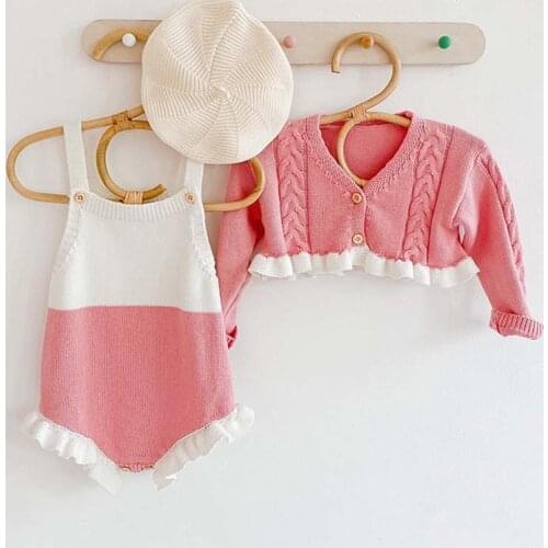 Autumn Baby Girl Clothes Set Girls Short Knit Cardigan Coat Girls Sweater Suit Baby Girl Knitted Ruffled Bodysuit Jumpsuit