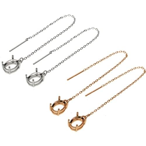Multiple Size Oval Bezel Solid 925 Sterling Silver Gemstone Prong Earrings Settings DIY Ear Wire Rose Gold Plated 3.7'' 1706033