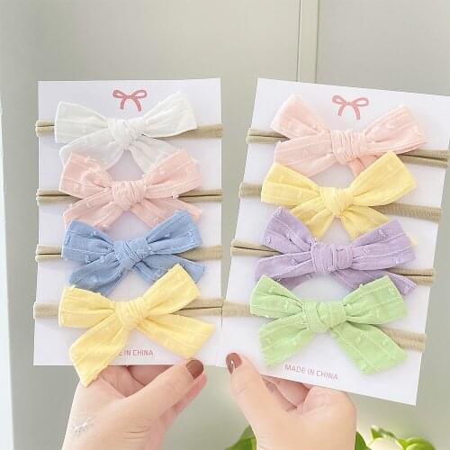 4Pcs/Set Cute Bowknot Baby Girls Headband Infant Elastic Nylon Hair Bands Turban Newborn Headwear Kids Hair Accessories Gifts