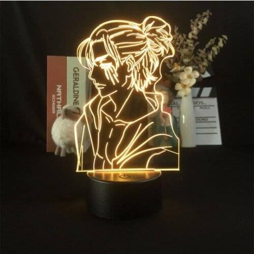 RGB Color Neon Desk Lamp 3D Anime LED Night Light Kids Room Attack on Titan Eren Yeager Nightlight Birthday Gift Party Decor