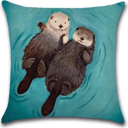 Romantic Otter Printed Cushion Cover Cotton Linen Cute Otter Pillow Case Car Sofa Decorative Pillowcase Cover funda de almohada