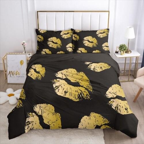 Luxury Bed Linens Duvet/Quilt/Comforter Cover Set Black Bedding Sets King Queen Full Size 3D Red Lips Design Custom Home Textile