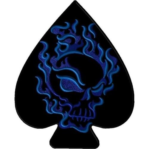 Blue Flame Skull Embroidery Patches Motorcycle MC Iron on Back Patches Iron on Sewing for Vest Clothes Cool Cheap Badge Applique
