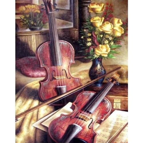 Music Violin Diamond Painting Full Flower Diamond Dotz Mosaic Embroidery Picture Crystal Stones Stickers Decal Wall Art Craft