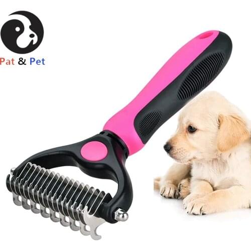 Dog Grooming and Dematting Comb 2 Sided Undercoat Rake for Dogs & Cats with Medium & Long Hair Pet Detangler Tool, Dog Brushes