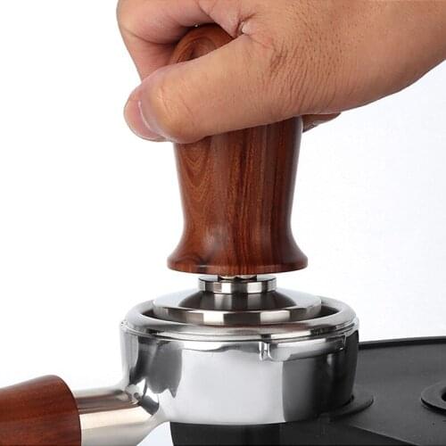 51/53/58mm Calibrated Espresso Coffee Tamper 30lb Spring Loaded Anodized Wooden Handle Stainless Steel Flat Base Hand Tamper