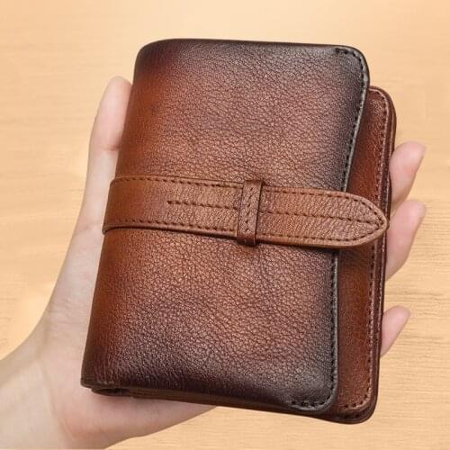 Vintage Genuine Leather Purse Female Women Cowhide Money Bag Wallets Men Business Card Holder High Quality