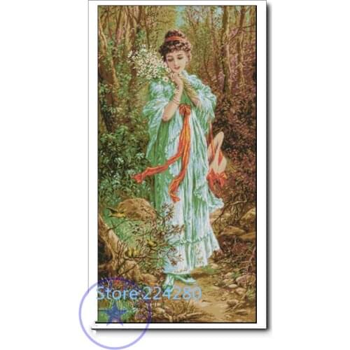 Needlework Cross stitch A woman in the woods people for Embroidery kits, decor Patterns set Cross-Stitching,DIY Handmade Art