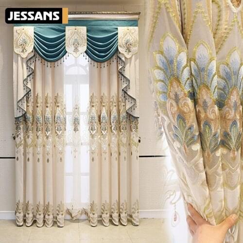 High-end Chenille Cashmere Embroidered Curtains for Living Room Bedroom European-style Classical Hollowed Curtains Valance tulle