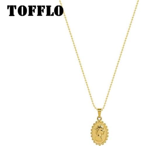 TOFFLO Stainless Steel Jewelry Queen Portrait Head Pendant Necklace Womens Simple Clavicle Chain BSP911