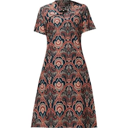 Women Summer Casual Vintage Slim Dresses New Arrival Ladies Short Sleeve Flower Print Dress 5XL Female Vestidos Women Clothing