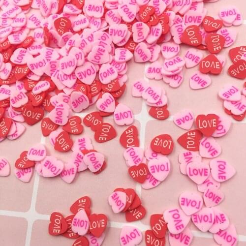 100g Love Heart Slices Polymer Hot Clay Sprinkles for Crafts DIY Valentines Day Wedding Decoration Slime Material: 5mm