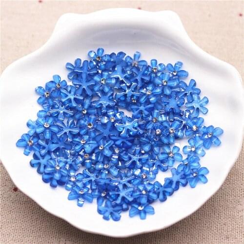 100pcs/lot 10mm cute dark blue resin flower with rhinestone flatback cabochon for DIY phone,nail art decoration