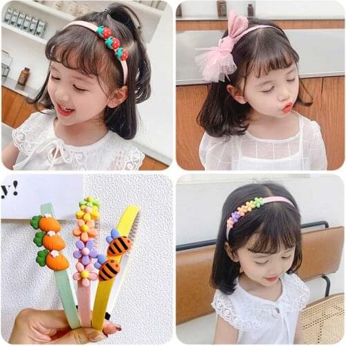 2/3/5 Pcs Cute Lace Flower Lattice Stripes Printing Bow Hair Hoop Hairbands Girls Lovely Ears Headbands Kids Hair Accessories