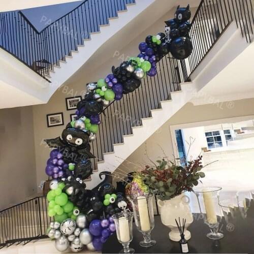 250pcs Happy Halloween Balloons DIY Arch Garland Kit Spider Bat Foil Ballon Black Green Silver Chrome Metallic Balls Globos Gift