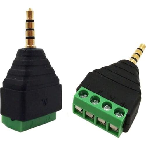 3Pcs Video AV Balun 3.5mm 1/8" Stereo Male to AV 4 Screw Terminal Plug Connector Wiring Accessories R06