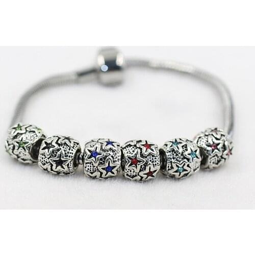 5Pc Handmade jewelry accessories wholesale manufacturers DIY silver drill macroporous Bead Bracelet beads star perforation H191