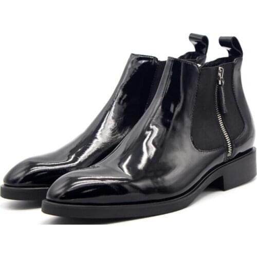 New winter handmade genuine leather solid ankle boots men slip on chelsea boots pointed toe men shoes classics black mens boots