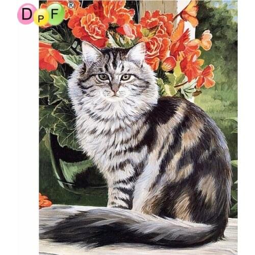 DPF DIY 5D crafts black white cat diamond painting cross stitch needlework diamond mosaic square home decor diamond embroidery