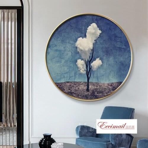 EECAMAIL DIY Full Diamond Painting Nordic Simple Luxury Round Diamond Painting Three White Clouds Art Home Decoration No Frame
