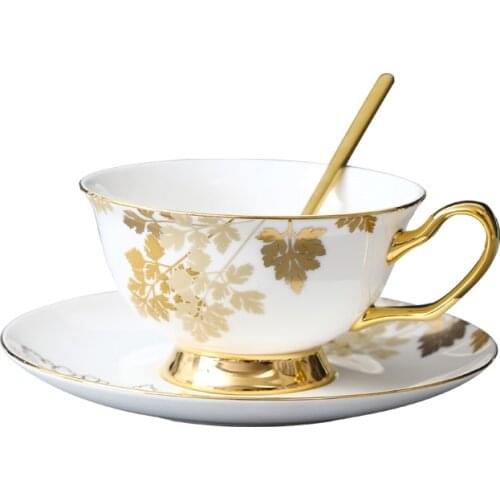 European High-Grade Coffee Cup Bone China Gold Leaf Pattern Afternoon Tea Teapot Set Party Wedding Gifts