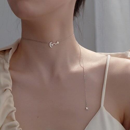 KISSLOVE Creative Style Stars Moon Chain Necklace Simple Zircon Star Pendant Necklace For Women Girl Fashion Jewelry