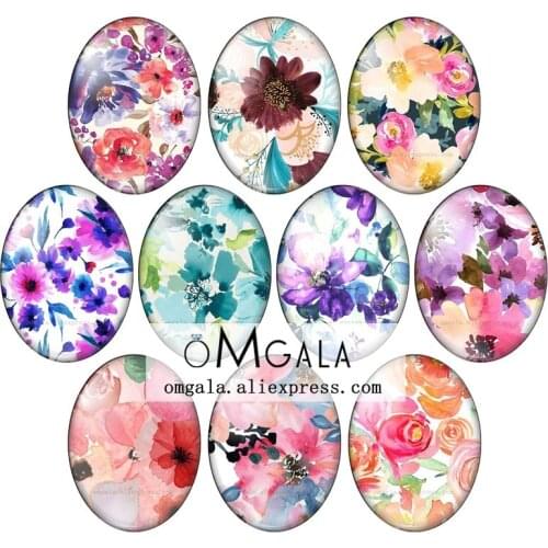 Beauty Vintage Watercolor Rose Flowers 10pcs 13x18mm/18x25mm/30x40mm Oval photo glass cabochon demo flat back Making findings
