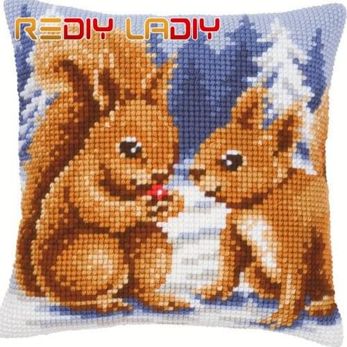 LADIY Cross Stitch Pillow Cover TIGER LION Cushions for Sofas Decorative Pillow Case DMC Counted Cross-Stitch Kits Cushion Cover
