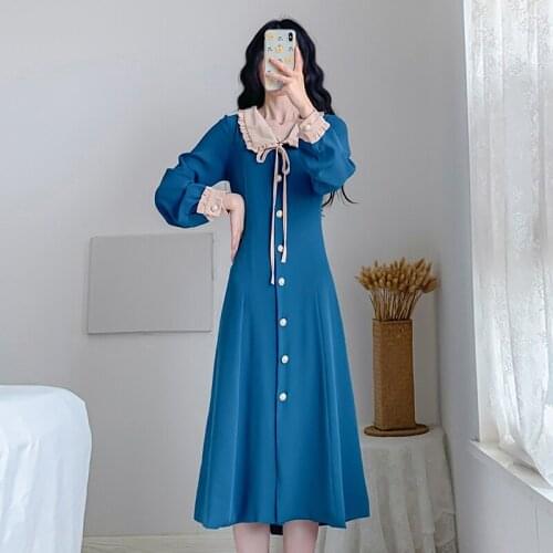 2021 Autumn New Sweet Lovely Gentle Elegant Slim Waist Temperament French Retro Style Doll neck dress