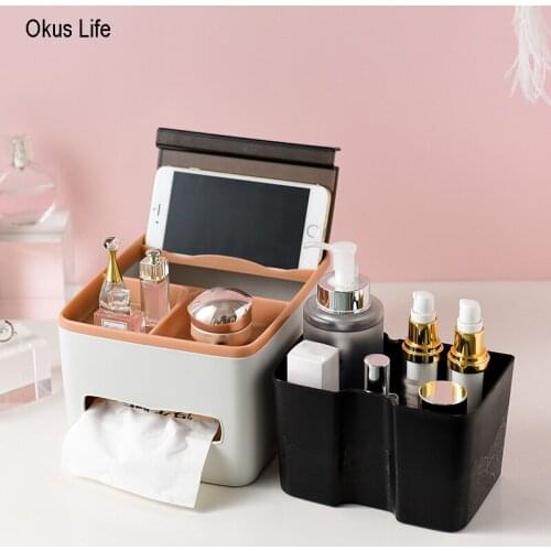 Multi-function Home Plastic Tissue Box Makeup Organizer Jewelry Cosmetics Storage Container Kitchen Napkin Holder Simple Stylish