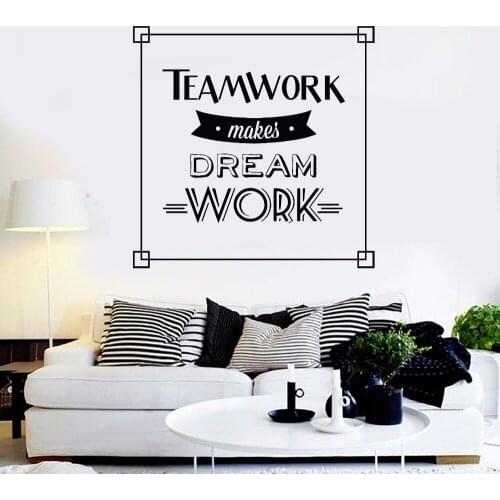 Motivation Text Wall Decals Office TEAMWORK makes DREAM WORK Vinyl Wall Stickers Home Sofa Background Decoration Art Mural S020