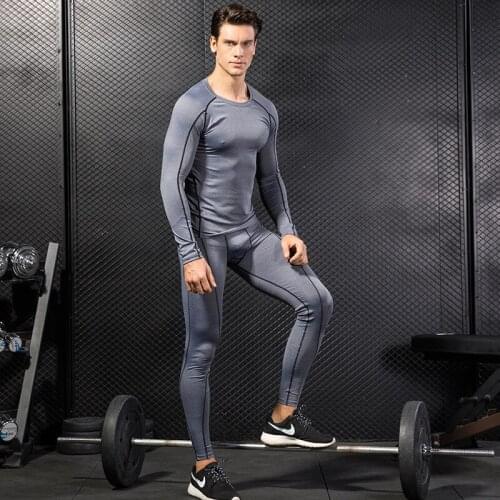 Men Sport Suit Sweatsuit stretch Quickly Dry Legging Sweatpant+sweatshirt Training Workout Running Jogger Gym Set Sportswear