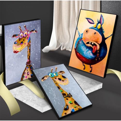 New Cute Animal Cartoon Abstract Horse Giraffe Dog Art Picture Canvas Painting Wall Poster Home Decoration Living Room Painting