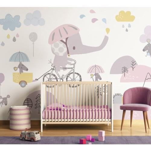 Newest 3d Cartoon Animal elephant Wall Photo Mural for Kids Room Kindergarten 8d wall Mural bicycle Wallpaper Mural Decor