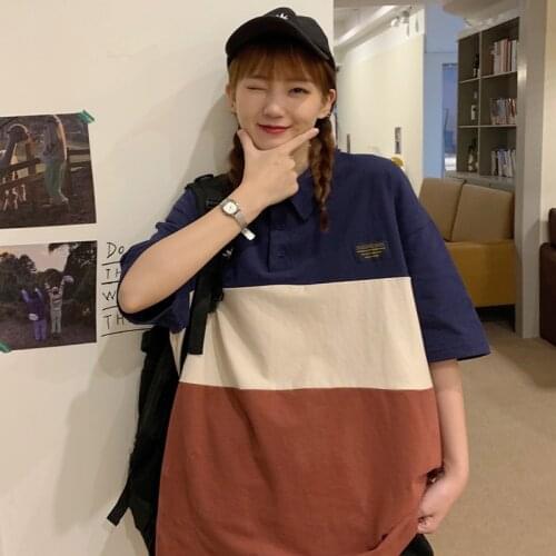 Preppy Style Color Matching Striped Polo T-Shirt Female Japanese Cute Clothes Gothic Grunge Clothes Korean Lgbt Clothes For Girl