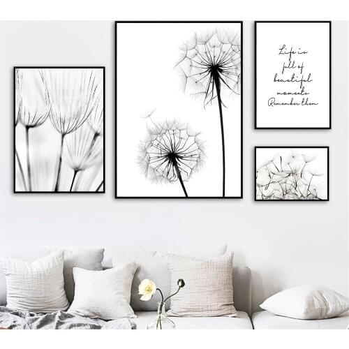 Life Quotes Nordic Posters And Prints Dandelion Canvas Poster Black And White Wall Art Painting Pictures Living Room Home Decor