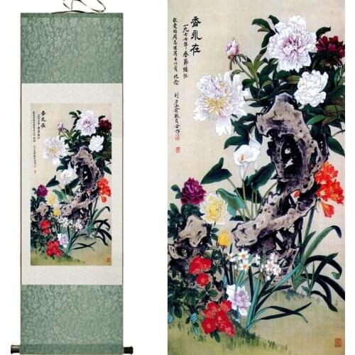 Living room scroll painting Art painting flowers Super quality traditional Chinese Art Painting Home Office Decoration