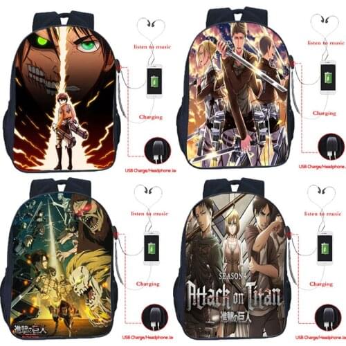 Attack on Titan USB Charging Backpack Eren Schoolbag Shingeki No Kyojin Knapsack Unisex Titans Attack Rucksack Travel Gift Teens