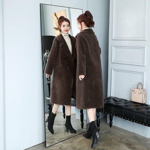2021 Autumn Winter Womens New Long Faux Lamb Fur Coats Female Long Sleeve Solid Jacket Ladies Loose Sheep Shearing Outwear R725