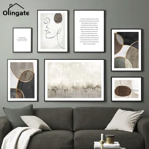 Nordic Posters and Prints Abstract Scenery Golden Sea Line Figure Quotes Canvas Painting One Piece Wall Art Home Decoration Gift