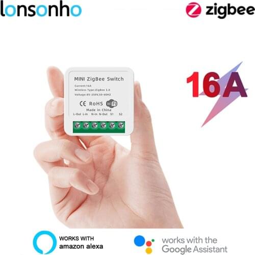 Lonsonho Tuya Smart Zigbee Mini Switch Module DIY Relay 16A with Neutral Smartlife Wireless Control Works Alexa Google Home
