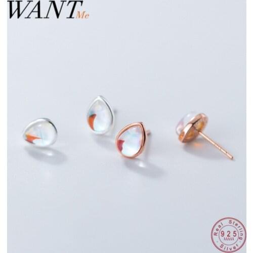 WANTME Genuine 925 Sterling Silver Geometric Water Drop Glass Zircon Stud Earrings for Women Fashion Korean Party Jewelry Gift