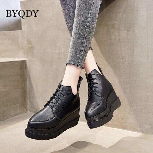 BYQDY Platform Woman Boots Patent Leather Motorcycle Boots Thick High Heel Mid Calf Boots Lace Up Lady Boots Zip Winter Autumn