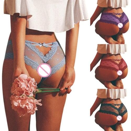 Women Cage Back Panties Mesh Perspective Wave Shape Bow Underwear Lady Sexy See Through Lace Bowknot Briefs