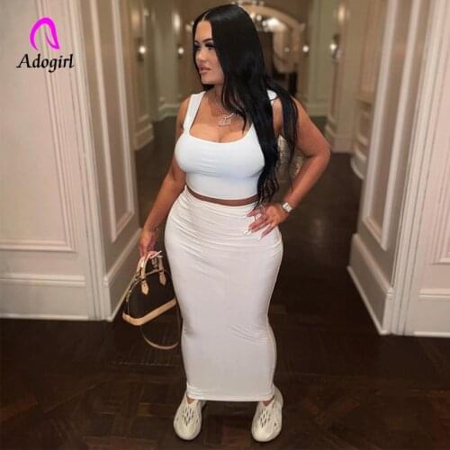 Fitness Women 2 Piece Set Solid Crop Tank Top + High Waist Pencil Skirt Matching Set 2021 Summer Sexy Night Club Party Outfits