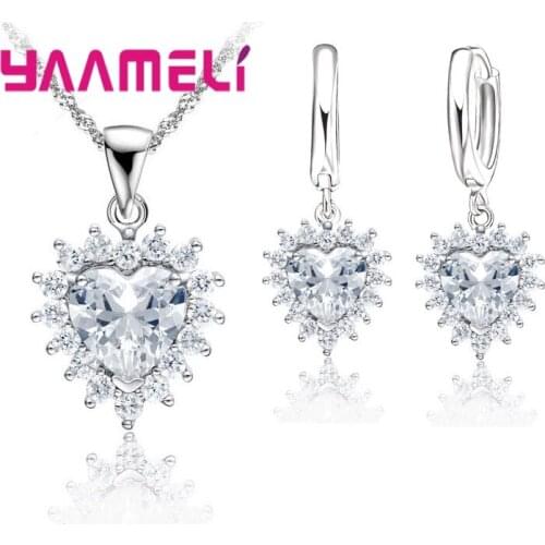Princess Engagment Bridal Jewelry Sets 925 Sterling Silver Cubic Zirconia Pendant Necklace Earrings Woman Accessioes Gifts