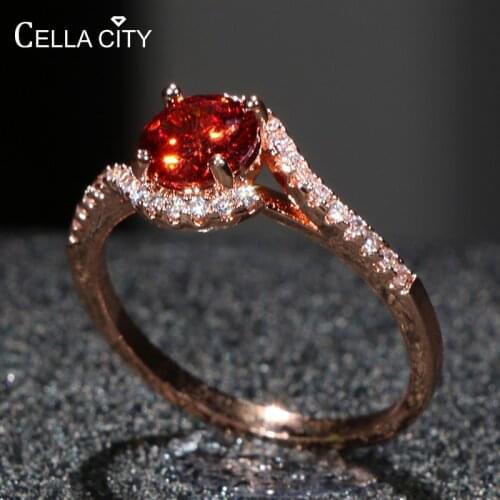 Cellacity Round Gemstones Ring for Women Ruby Zircon Silver 925 Jewelry Rose Gold Color Trendy Female Engagement Ring Wholesale