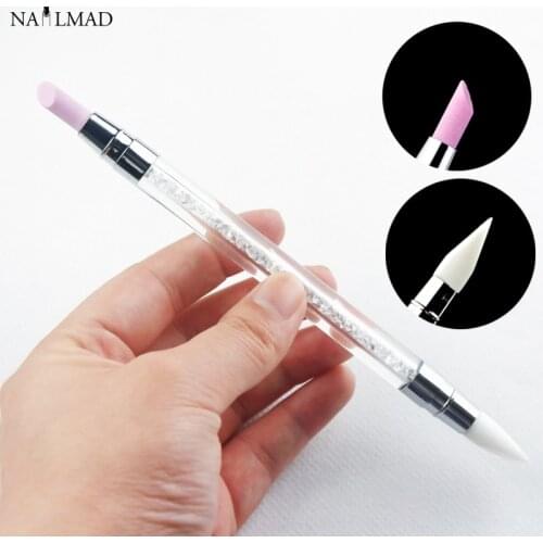 1Pc Dual End Stone Nail File Cuticle Remover Silicone Nail Art Sculpture Pen Shaping Carving Nail Brush Trimmer Buffer Nail Tool