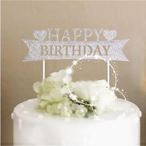 1 Pc Golden/Silver Glitter Cake Topper Kids Happy Birthday Cake Topper Baby Shower Decoration Birthday Party Supplies
